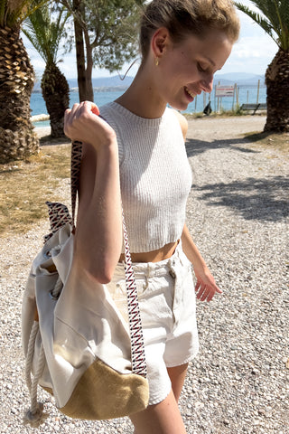 "Hermosa" in Beige - Canvas Backpack