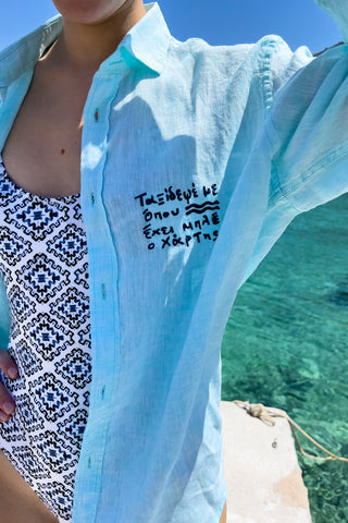 "Taksidepse me" Shirt in Aqua