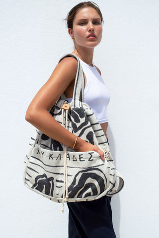 "Cyclades" Backpack in Cream & Black