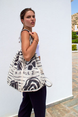 "Cyclades" Backpack in Cream & Black