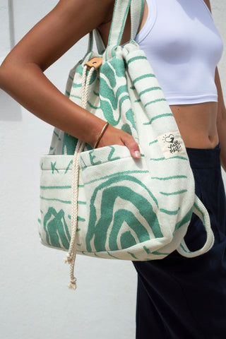 "Cyclades" Backpack in Cream & Mint