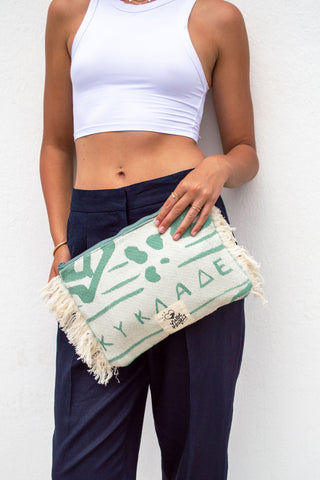 "Cyclades" Clutch Bag in Cream & Mint