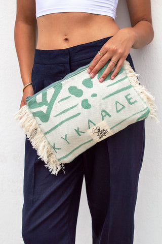 "Cyclades" Clutch Bag in Cream & Mint