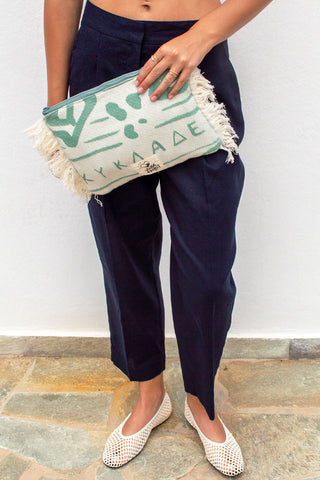 "Cyclades" Clutch Bag in Cream & Mint