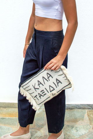 "Cyclades" Clutch Bag in Cream & Black