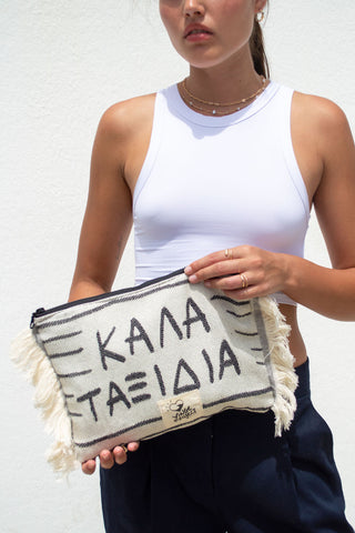 "Cyclades" Clutch Bag in Cream & Black
