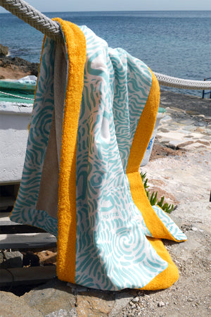 "Kala Taksidia" Beach Towel in Pistachio & Crema (1 LAST ITEM)