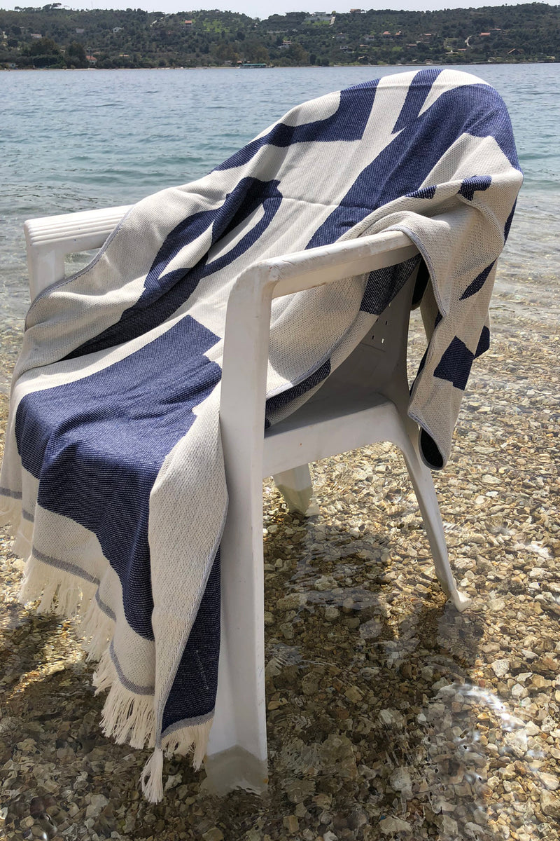 “Cyclades” Beach Towel in Blue Navy