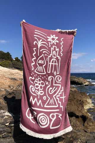 “Sifnos” Beach Towel in Burgundy