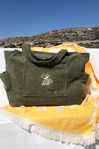 "Olive" Beach Bag with Zipper (3 LAST ITEMS)