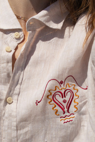 "Ston Afro" Linen Shirt Dress in Cream