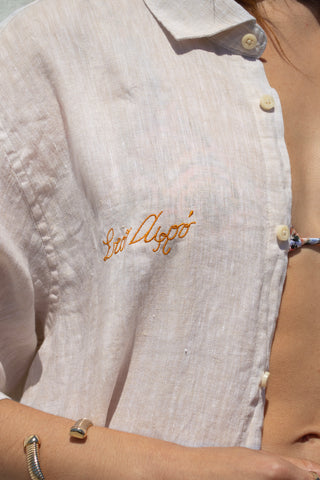 "Ston Afro" Linen Shirt Dress in Cream