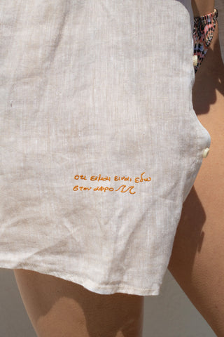 "Ston Afro" Linen Shirt Dress in Cream