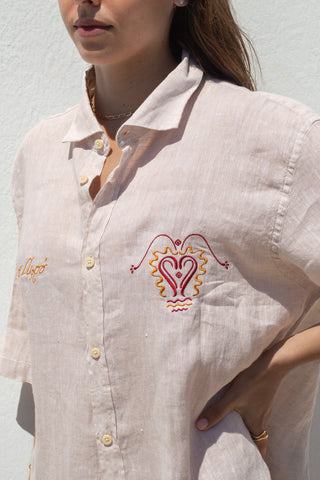 "Ston Afro" Linen Shirt Dress in Cream