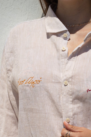 "Ston Afro" Linen Shirt Dress in Cream