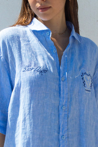 "Ston Afro" Linen Shirt Dress in Blue