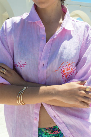 "Ston Afro" Linen Shirt Dress in Pink