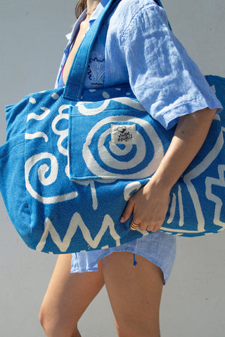 "Cyclades" Beach Bag with Zipper in Aegean Blue