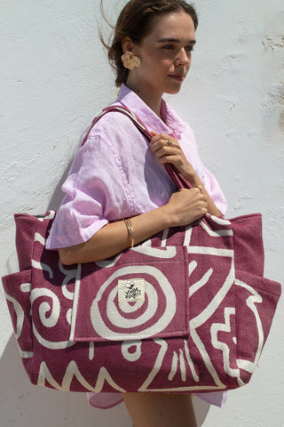 "Cyclades" Beach Bag with Zipper in Burgundy