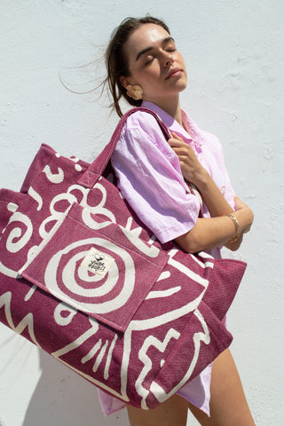"Cyclades" Beach Bag with Zipper in Burgundy