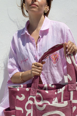 "Cyclades" Beach Bag with Zipper in Burgundy