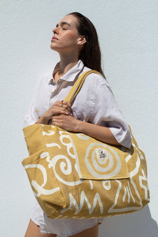 "Cyclades" Beach Bag with Zipper in Golden Sand