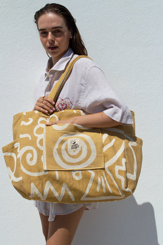 "Cyclades" Beach Bag with Zipper in Golden Sand