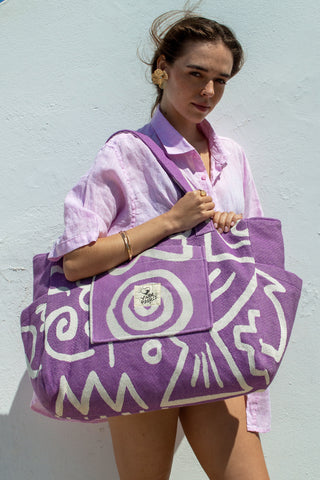 "Cyclades" Beach Bag with Zipper in Lavender Purple