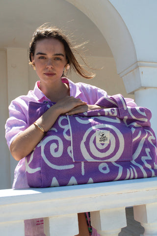 "Cyclades" Beach Bag with Zipper in Lavender Purple