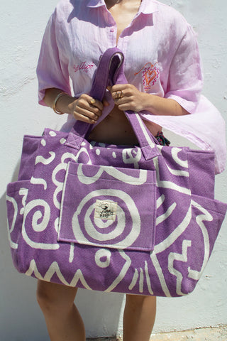 "Cyclades" Beach Bag with Zipper in Lavender Purple