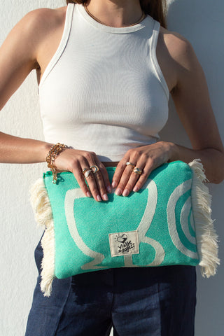 "Cyclades" Clutch Bag in Aqua Marine