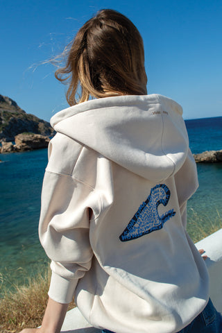 "Ena Kima ti Fora" Cream Hoodie 𝗢𝗻𝗲 𝗦𝗶𝘇𝗲