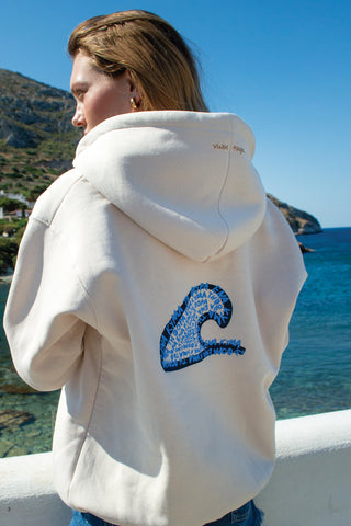"Ena Kima ti Fora" Cream Hoodie 𝗢𝗻𝗲 𝗦𝗶𝘇𝗲