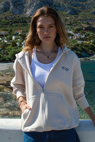 "Ena Kima ti Fora" Cream Hoodie 𝗢𝗻𝗲 𝗦𝗶𝘇𝗲
