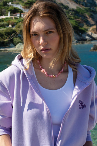 "Ena Kima ti Fora" Light Purple Embroidered Hoodie 𝗢𝗻𝗲 𝗦𝗶𝘇𝗲