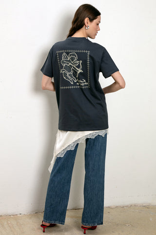 "Agapa An Tolmas" Midnight Grey Oversized T-shirt One Size
