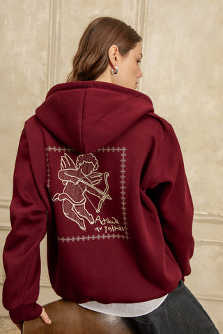 "Agapa An Tolmas" Burgundy Zaketa Hoodie One Size