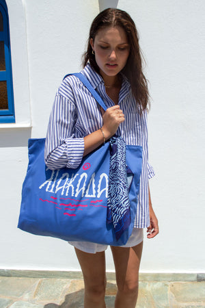 "Liakada" Sky Blue Tote Bag & Mantili Kala Taksidia