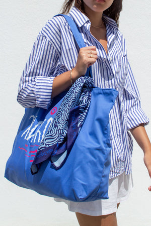 "Liakada" Sky Blue Tote Bag & Mantili Kala Taksidia