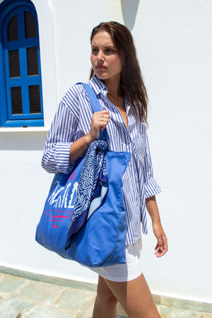 "Liakada" Sky Blue Tote Bag & Mantili Kala Taksidia