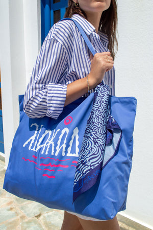 "Liakada" Sky Blue Tote Bag & Mantili Kala Taksidia