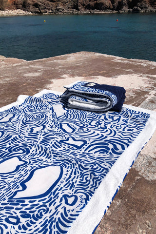 "Kala Taksidia" Beach Towel in Blue & Sailor