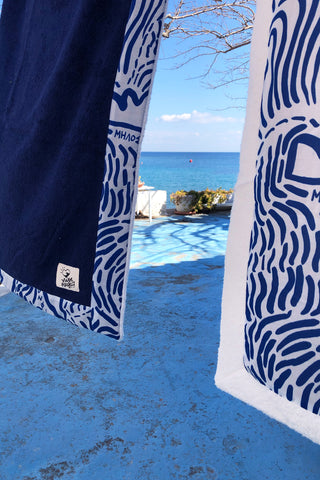 "Kala Taksidia" Beach Towel in Blue & Sailor