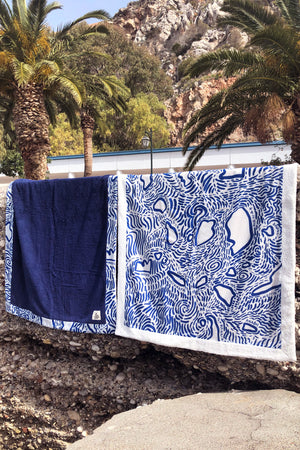 "Kala Taksidia" Beach Towel in Blue & Sailor