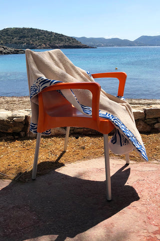 "Kala Taksidia" Beach Towel in Sailor & Crema