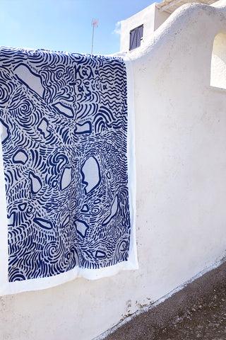 "Kala Taksidia" Beach Towel in Sailor & Crema