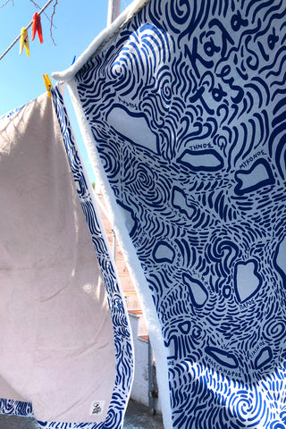 "Kala Taksidia" Beach Towel in Sailor & Crema
