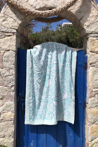 "Kala Taksidia" Beach Towel in Pistachio & Unicorn