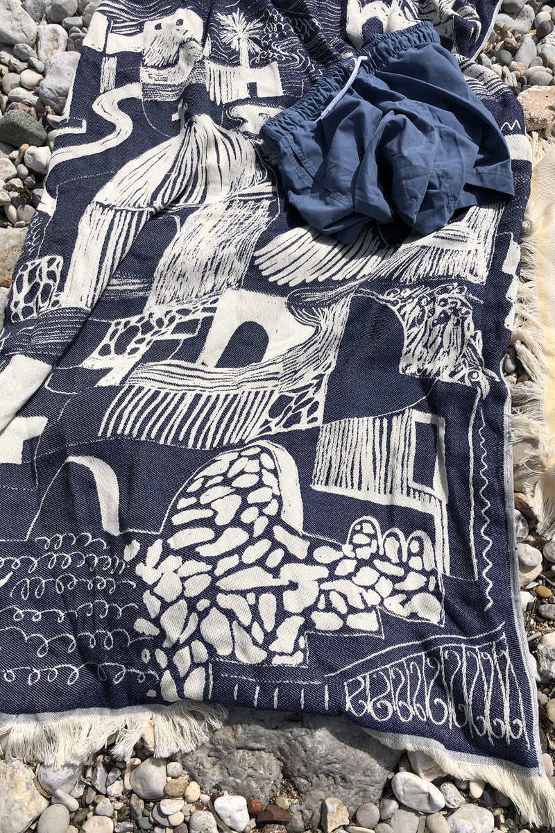 “Οία” Beach Towel in Blue Navy