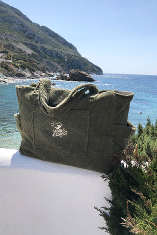 "Olive" Beach Bag with Zipper (2 LAST ITEMS)